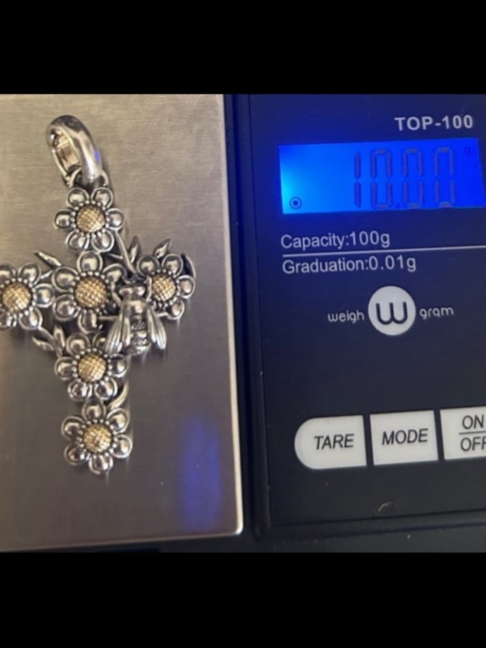 Barry Kieselstein KC Studio Silver 14K Gold Flower Bee Cross Enhancer Pendant - Picture 13 of 13